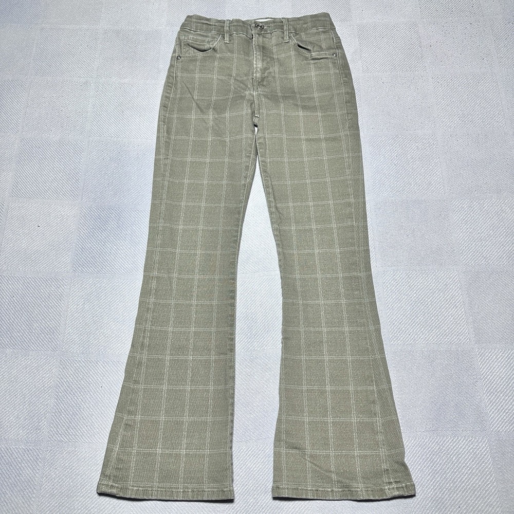Frame Le Crop Mini Boot Jeans Womens 24 Brown Skyblue Windowpane Plaid Mid Rise